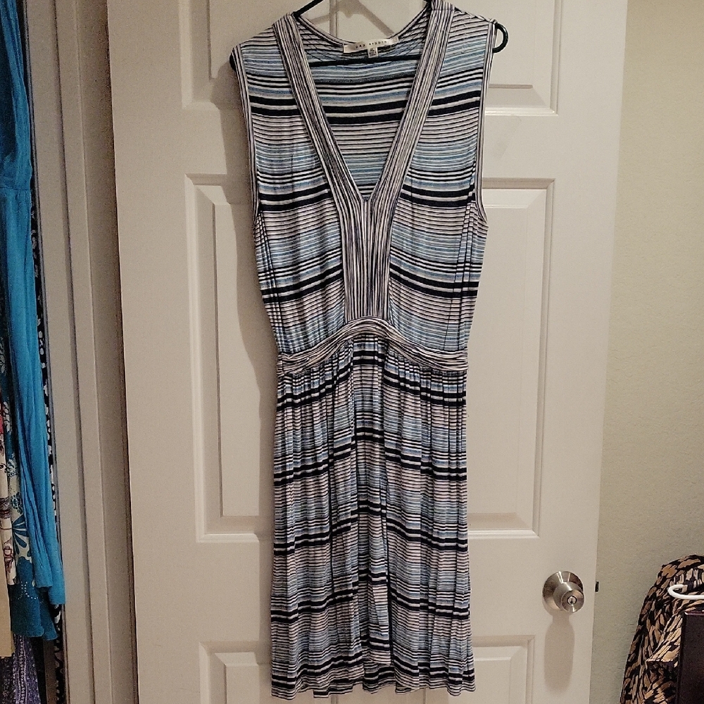 Max Studio Blue and White Striped Midi Dress